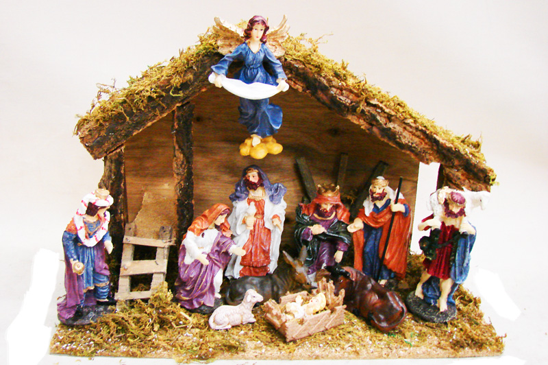 KRIPPE FIGUREN WEIHNACHTSKRIPPE STALL KRIPPENSTALL 43cm  